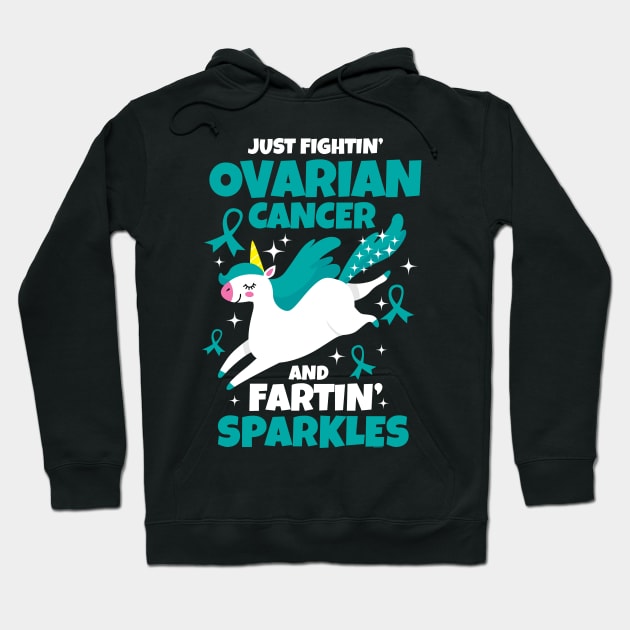 Fighting Ovarian Cancer Farting Sparkles Unicorn Hoodie by jomadado